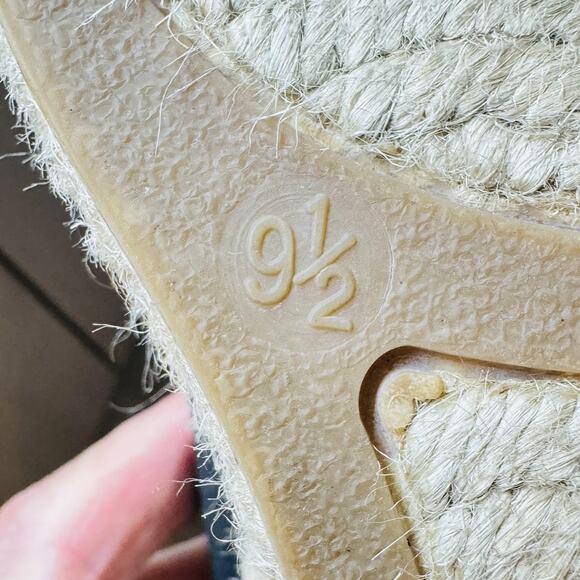 J Crew Shoes Womens 9.5 Black Ivory Wedge Espadrille Canvas Striped Summer - Picture 11 of 12